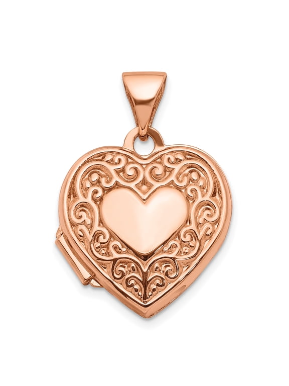 14k Rose Gold Polished Scrolled 15mm Heart Locket