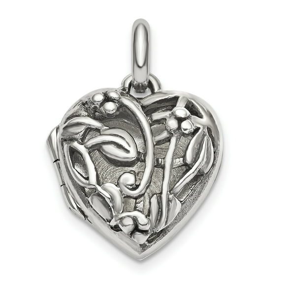 Lockets Sterling Silver Antiqued Filigree Top Polished Back 16mm Heart Locket