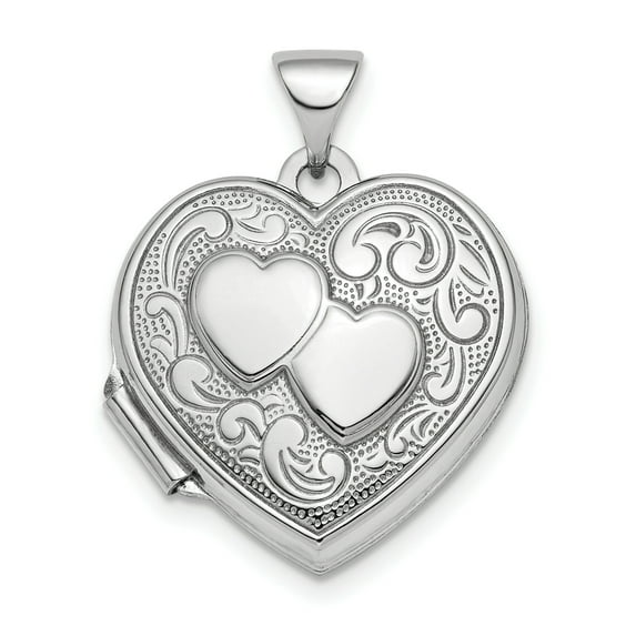 Lockets Sterling Silver Rhod-plated 2-Heart Design Reversible 18mm Heart Locket