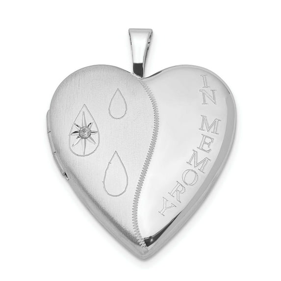 Sterling Silver Rhodium-plated Dia Satin/Polish In Memory Heart Locket