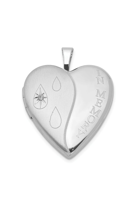 Sterling Silver Rhodium-plated Dia Satin/Polish In Memory Heart Locket