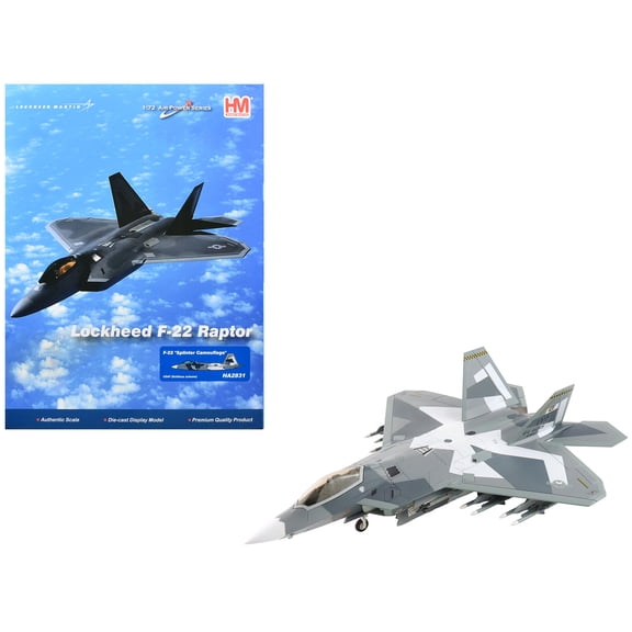 Lockheed F-22 Raptor Stealth Aircraft "Splinter Camouflage" US Air Force "Air Power Series" 1/72 Diecast Model by Hobby Master