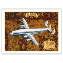 Lockheed L-1049 Super Constellation Airliner - France - Vintage Airline Travel Poster by Lucien Boucher c.1955 - Master Art Print (Unframed) 9in x 12in