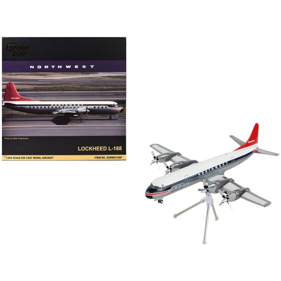Lockheed L-188 Electra Commercial Aircraft "Northwest Orient" (N128US) White and Gray with Blue Stripes Red Tail "Gemini 200" Series 1/200 Diecast Model Airplane by GeminiJets