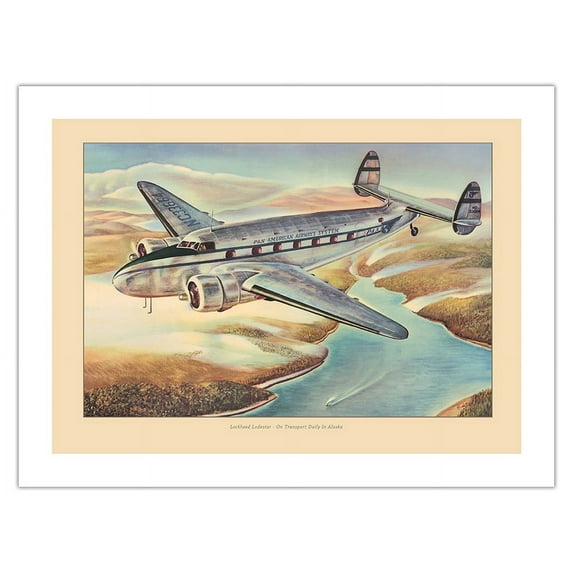 Lockheed Model 18 Lodestar - Pan American World Airways - Vintage Airline Travel Poster c.1941 - Bamboo Fine Art 290gsm Paper Print (Unframed) 18x24in