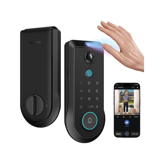 Lockin Veno Pro Palm Vein Video Smart Lock with 2K 180° Camera, Fingerprint Recognition, AI Motion Detection, IP65 Weatherproof, Remote App Control, 32GB Built-in Storage, No Monthly Fee