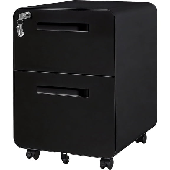 Locking 2 Drawer File Cabinet, Mobile Rolling Filing Cabinet Under Desk for Home Office – Fully Assembled, Cold-Rolled Steel, Fits Legal/Letter/A4, Anti-Tipping
