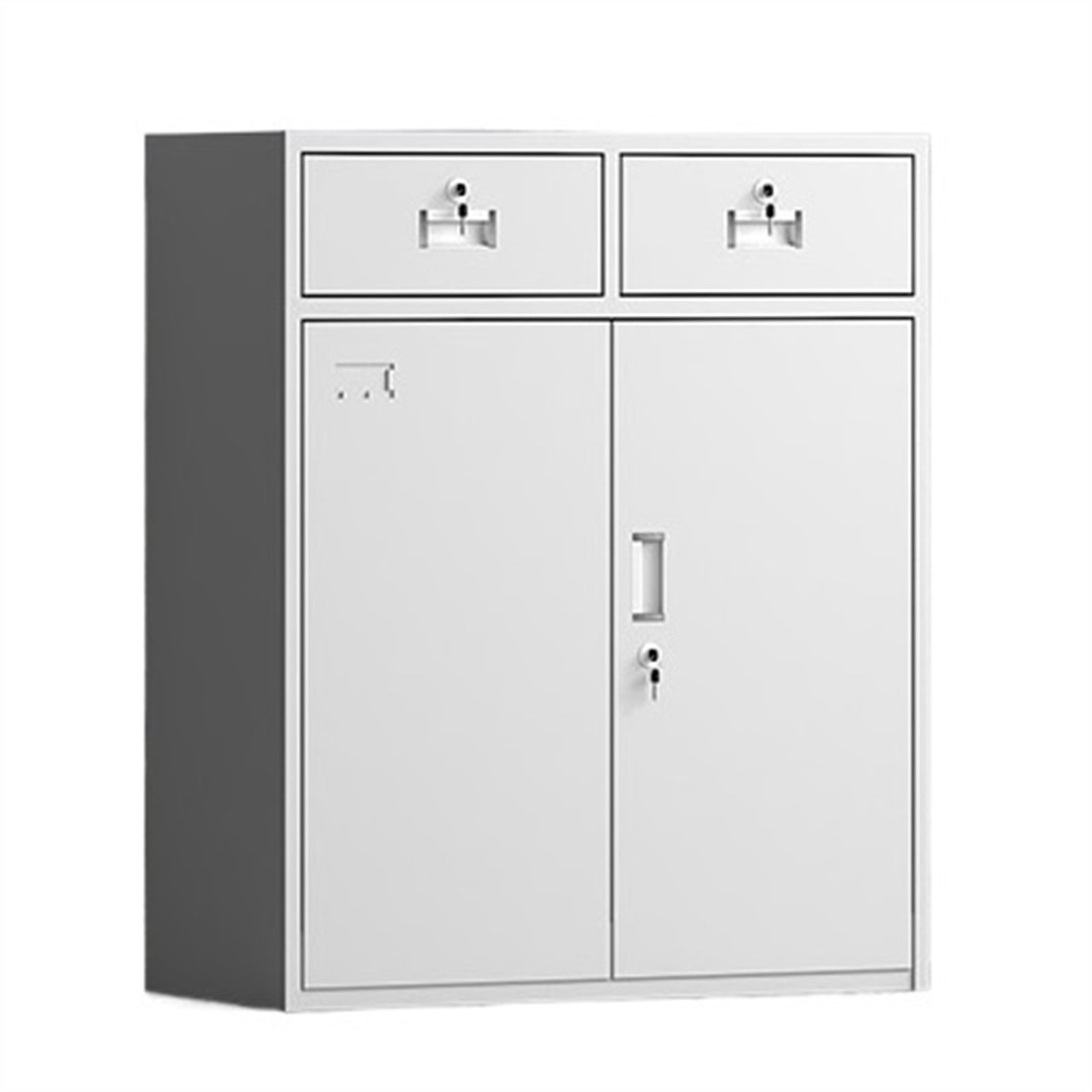 Locking Steel File Cabinet with 2 Drawers & Double Door Storage ...