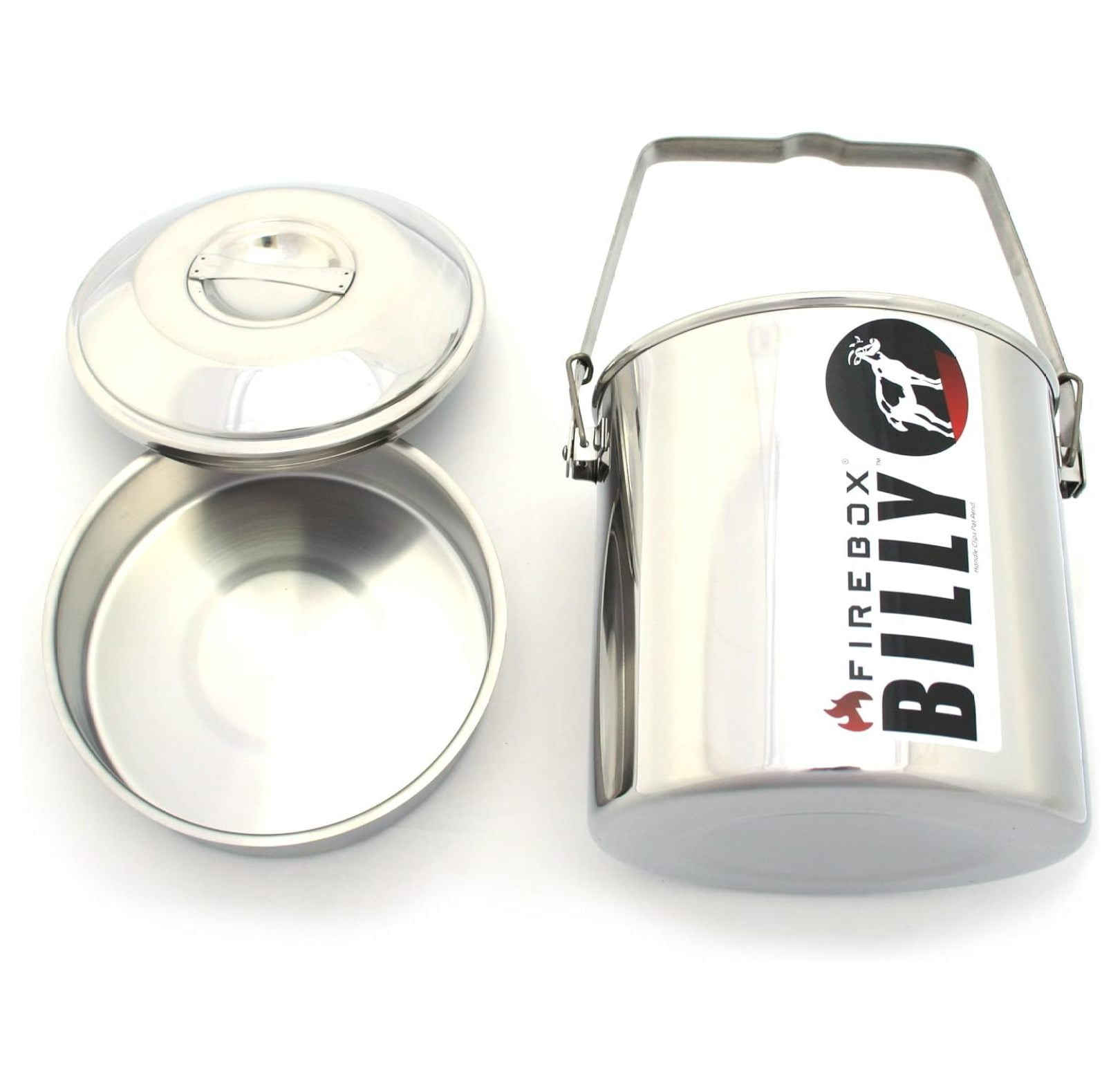 Locking Bail Handle Camping Pot, Billy Can Bushcraft Kit - Zebra Loop Handle Pot SS Handle Clips (Installed)
