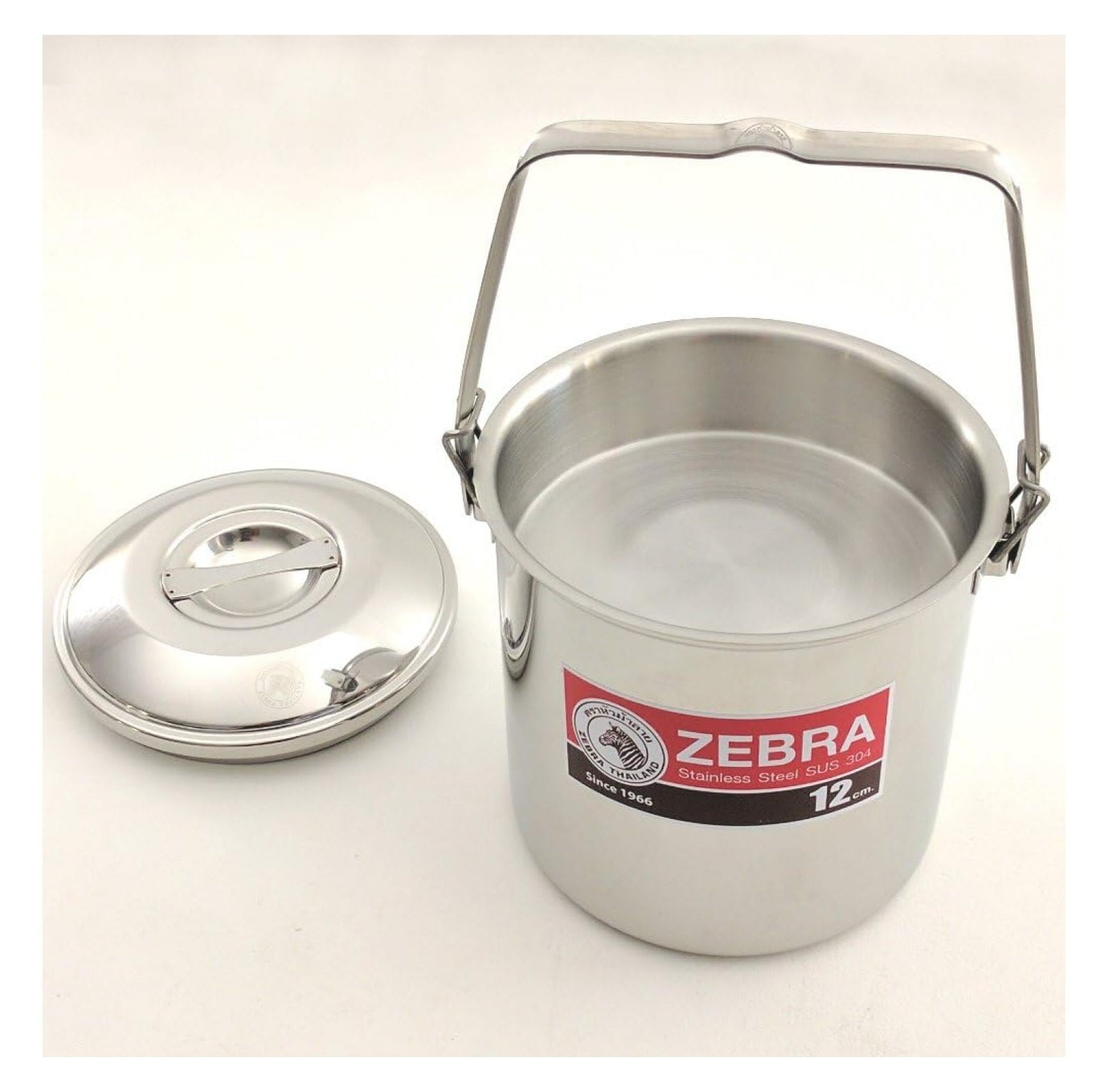 Locking Bail Handle Camping Pot, Billy Can Bushcraft Kit - Zebra Loop Handle Pot SS Handle Clips (Installed)