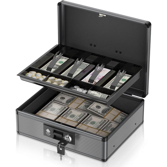 Locking Box with Tray and Key, Secure Safe Box for , Portable Box with Bottom Storage Spaces, Saving Organizer(Black, )