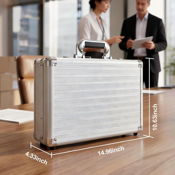 Locking Briefcase 15" File Organizer Storage Box with Dual Combination Locks, Aluminum Alloy Frame for Cash/Documents, Ideal for Home/Office/Travel/Business