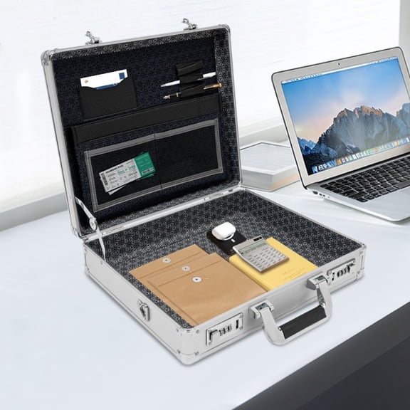 Locking Briefcase for Men Business, Aluminum Hard Shell Laptop Briefcase with Dual 3-Digit Combination Locks, Fits 15.6 Inch Computer, Professional Attache Case with Shoulder Strap