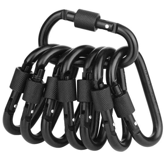 Locking Carabiner Clip, Caribeaner Clips Black D Ring Spring Snap Key 8 Pack