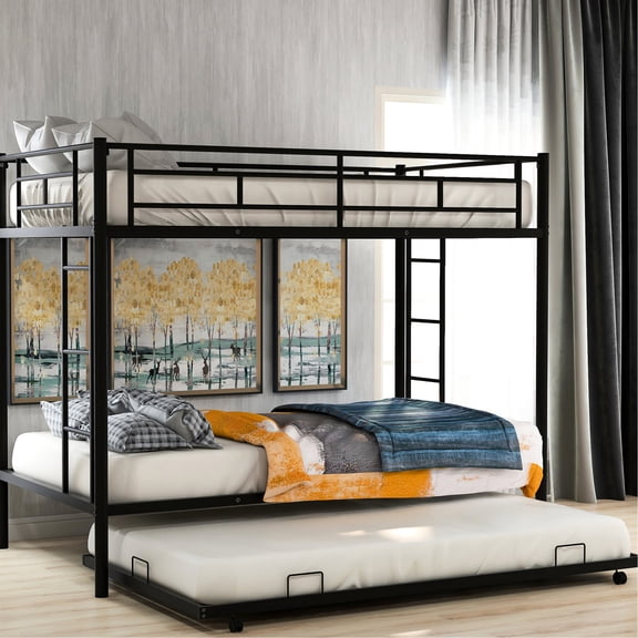 Locking Casters on Trundle & Safe Design - Twin over Twin Bunk Bed for Sleepovers