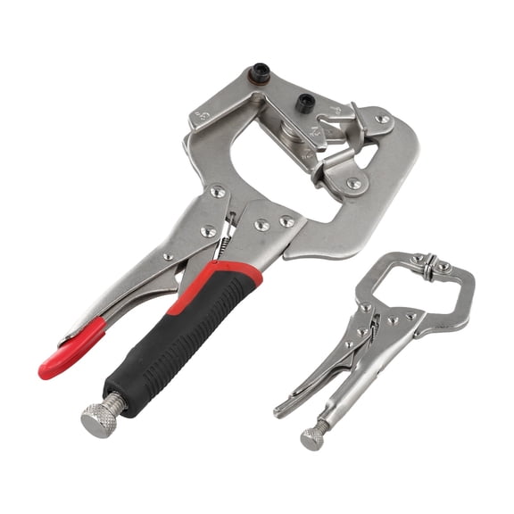 Locking Clamp Set for Welding, 10 Inch Welding Pipe Plier and 5 Inch for Mini C-Clamp, Chrome Vanadium Steel with V-Pads for Pipes, Silver, 2 PCS
