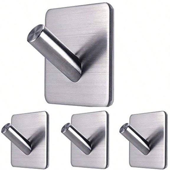 Locking Curve Adhesive Coat Hooks: Anti-Slip 15LB Towel Hooks Stick on-Bathroom Kitchen Silver 4 Packs