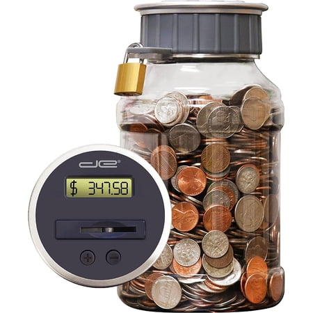 Locking Digital Coin Bank - Pennies Nickles Dimes Quarter Half Dollar Change Counter | Clear Jar with LCD Display