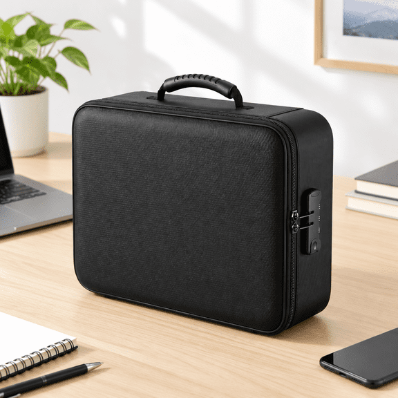 Locking Document Box, 15 x 11 x 4.1 Inch Portable File Organizer