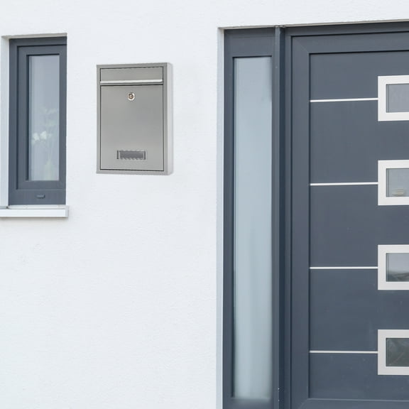 Locking Drop Box Indoor&Outdoor 8.46*3.35*12.6in Modern Silver Wall-Mount Mailbox, Metal Mailbox with Key Lock