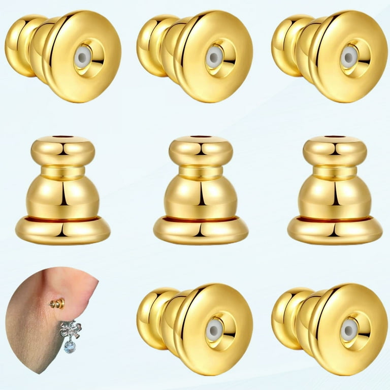 Locking Earring Backs for Studs, Hypoallergenic 18K Gold Bullet
