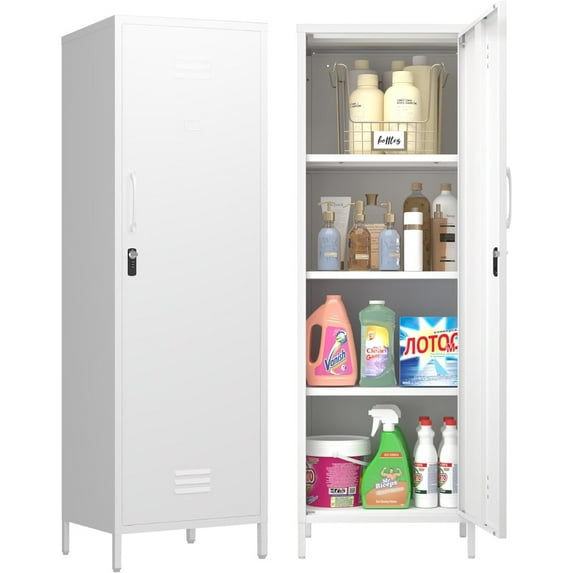 Locking Entryway Storage Cabinet Black 2 Door Metal Cabinet with Shelves Accent Sideboard Liquor File Cabinet for Office Bathroom Garage