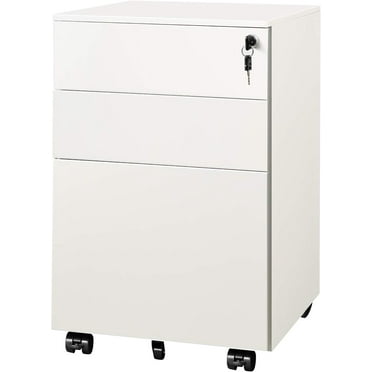 Locking File Cabinet, 3 Drawer Rolling Pedestal Under Desk Office, Fully Assembled Except Casters, Black