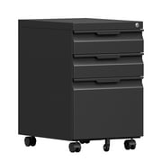 Locking File Cabinet 3 Drawers On Wheels Under Desk, Metal Filing Cabinets For Home Office, A4, Letter-Size Files, Hanging File Folders- Assembly Required(Black)