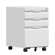 Locking File Cabinet 3 Drawers On Wheels Under Desk, Metal Filing Cabinets For Home Office, A4, Letter-Size Files, Hanging File Folders- Assembly RequiredWhite