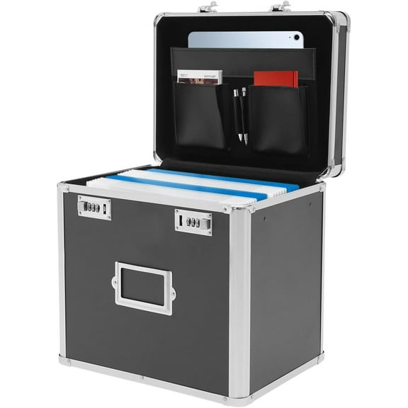Locking File Organizer Box,Portable File Organizer Storage Chest with Handle Letter Box,13.8 x 10 x 13.4 Inch Metal File Cabinet for Filing Office Documents Letter/Legal File Storage (Black)