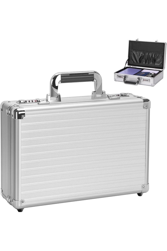 Locking File Storage Box, Metal Briefcase with Dual Combination Locks, Portable Secure Document Organizer for Home Office Travel Business