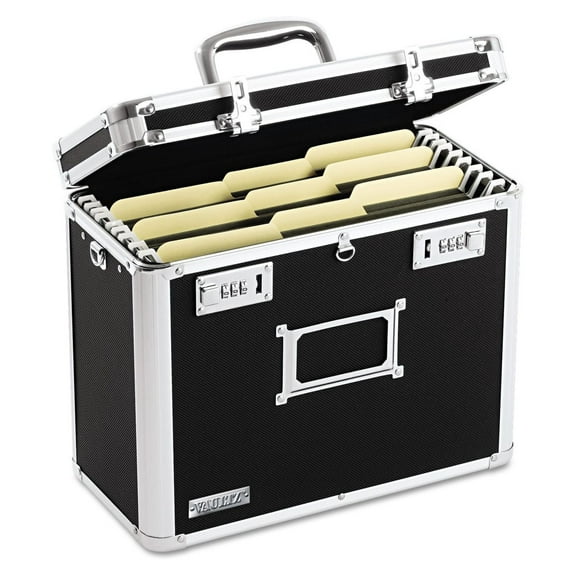 Locking File Tote Storage Box, Letter Size - Secure Document Transport - Black, 13-3/4 x 7-1/4 x 12-1/4 - Portable File Box with Combination Locks
