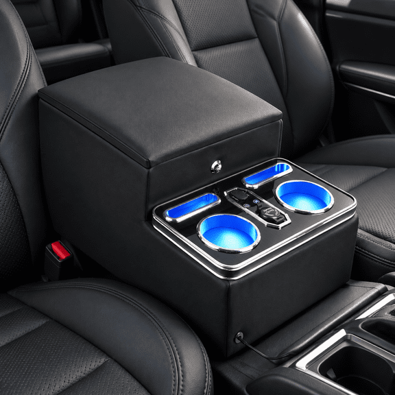 Locking Light Center Consoles Universal Front Bench Car Seat Organizer, 18.39 x 12.17 x 9.96 inches