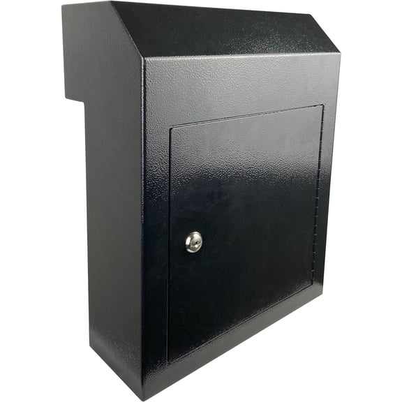Locking Mailbox Drop Box with Rain Cover, Heavy-Duty Galvanized Steel, Door Mounted Secure Mailbox for Keys, Cash, Checks, Deposits & Letters Safe Mail Drop Box for Home/Office, Dark Gray