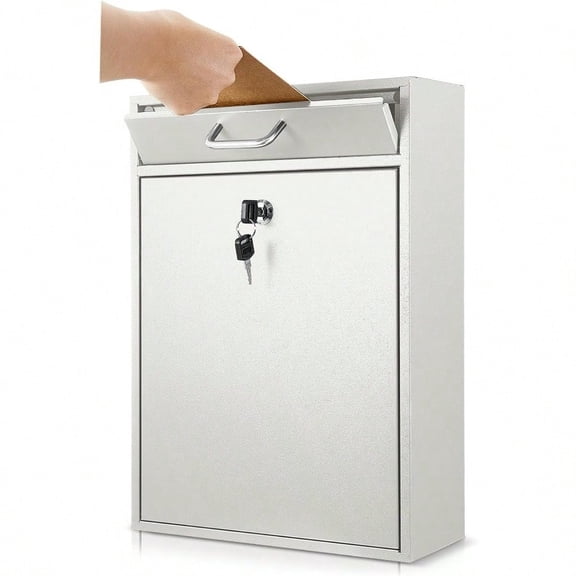 Locking Mailbox With Key For Outdoor 16.2 X 11.2 X 4.7 Inches Large Wall Mount Mail Box With Lock Security Mail Drop Metal Collection Boxes Hanging Secure Postbox Creamy White