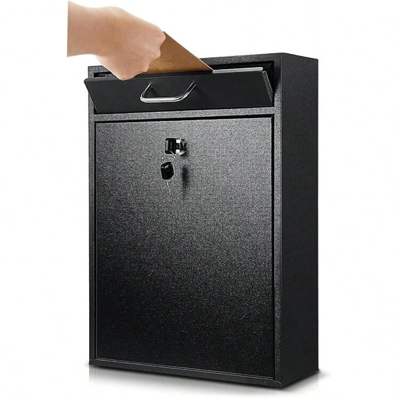 Locking Mailbox with Key for Outdoor 16.2 x 11.2 x 4.7 Inches Large Wall Mount Mail Box with Lock Security Mail Drop Metal Collection Boxes Hanging Secure Postbox Black
