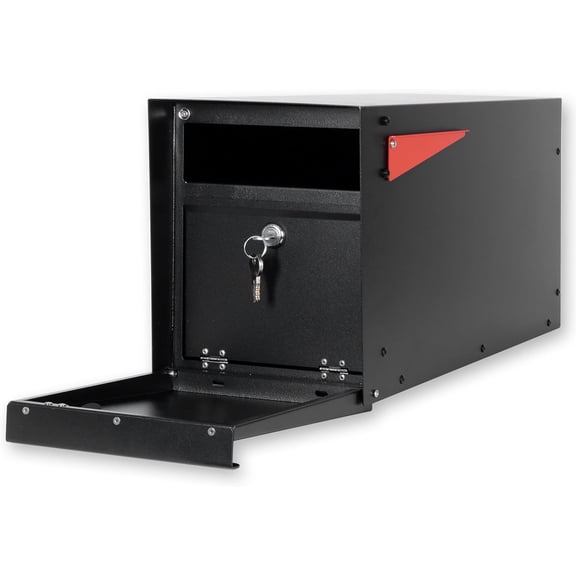 Locking Mailbox with Lock and Key Modern Mailboxes for Outside Post Mount - Black Powder Coated Steel, All Weather & Corrosion Resistant, Stainless Steel, Modern