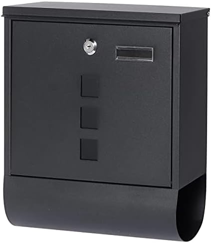 Locking Mailbox Wall Mount, Black Mailboxes with Secure Key Lock and Newspaper Compartment, Key Lock Drop Box Large Capacity with Galvanized Cover and Rust-Proof Metal Mailbox, HPB2210 Black