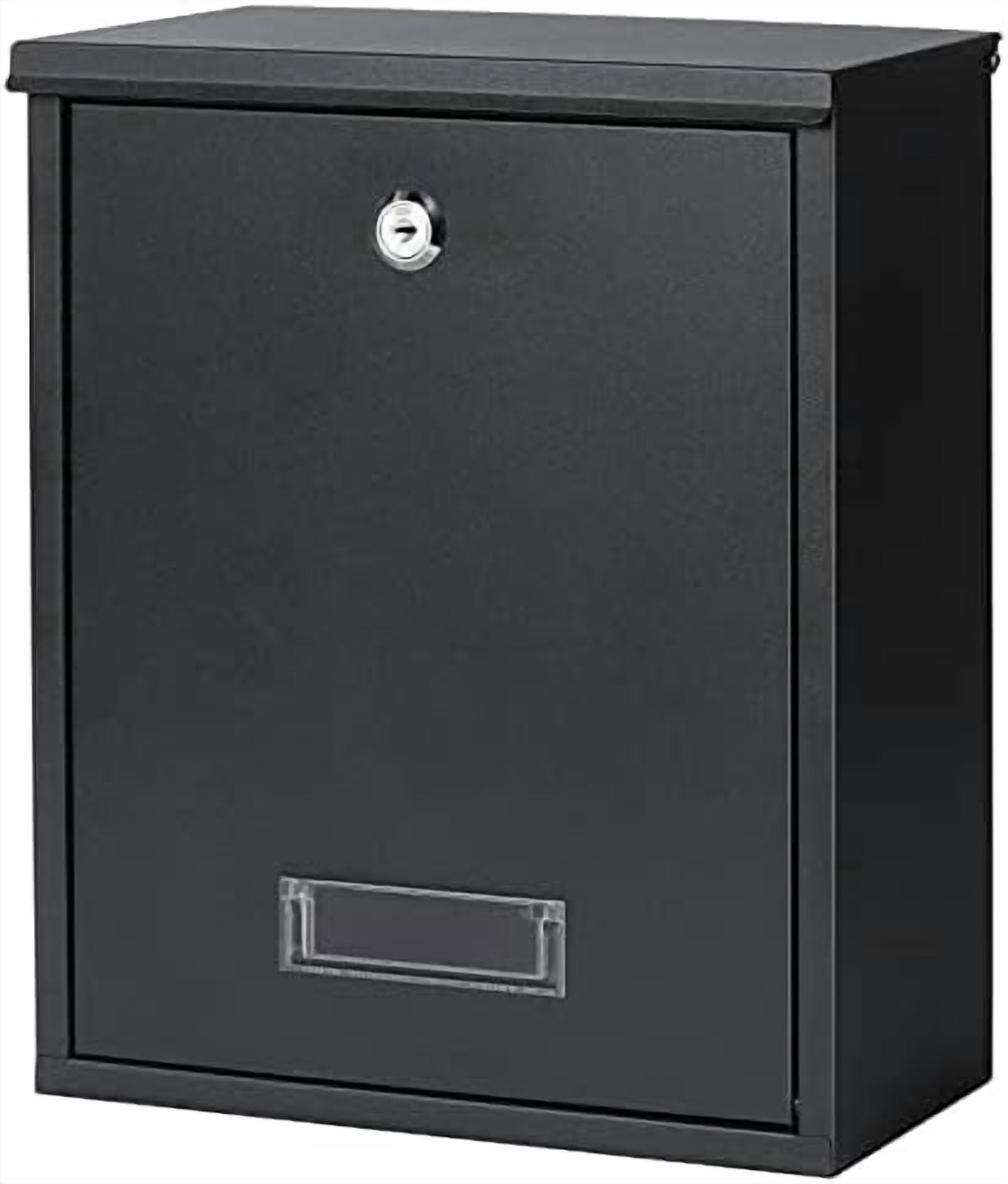 Locking Mailbox Wall Mount Key Lock Drop Box Large Capacity with Galvanized Steel Cover and Rust-Proof Metal Post Box, Black Matt, SM-0702LK,Medium