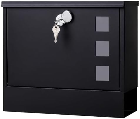 Locking Mailbox Wall Mount for Outside–  Mailboxes with Key Lock for Front Door Fence, Large Capacity Letter Box, 14.3 x 4.1 x 11.8 Inch, Black, SM-HPB911BN
