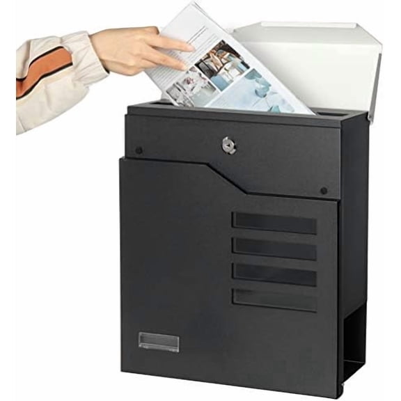 Locking Mailbox Wall Mount- Waterproof mailboxes with Secure Key Lock and Newspaper Compartment, Key Lock Drop Box Extra Large Capacity, 12.9 x 4.1 x 14.2 Inch, SM-HPB938 White New