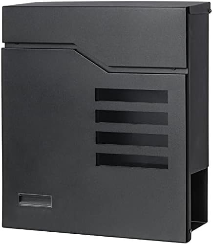 Locking Mailbox Wall Mount- Waterproof mailboxes with Secure Key Lock and Newspaper Compartment, Key Lock Drop Box Extra Large Capacity, 12.9 x 4.1 x 14.2 Inch, SM-HPB938 Black New