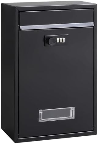 Locking Mailbox Wall Mounted Vertical-  Mail Boxes with Combination Lock Large Capacity, 12.6 x 8.46 x 3.35 Inch, Black, SM-0601CM,Medium