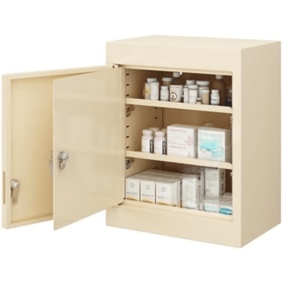 Locking Medicine Cabinet with Double Door & Dual Key Lock, 12" W x 8.1" D x 15.1" H, Wall Mount Steel First Aid Cabinet for Safe Narcotic, Drug & Medical Storage, Beige$$Home Decor, Kitchen, & Other