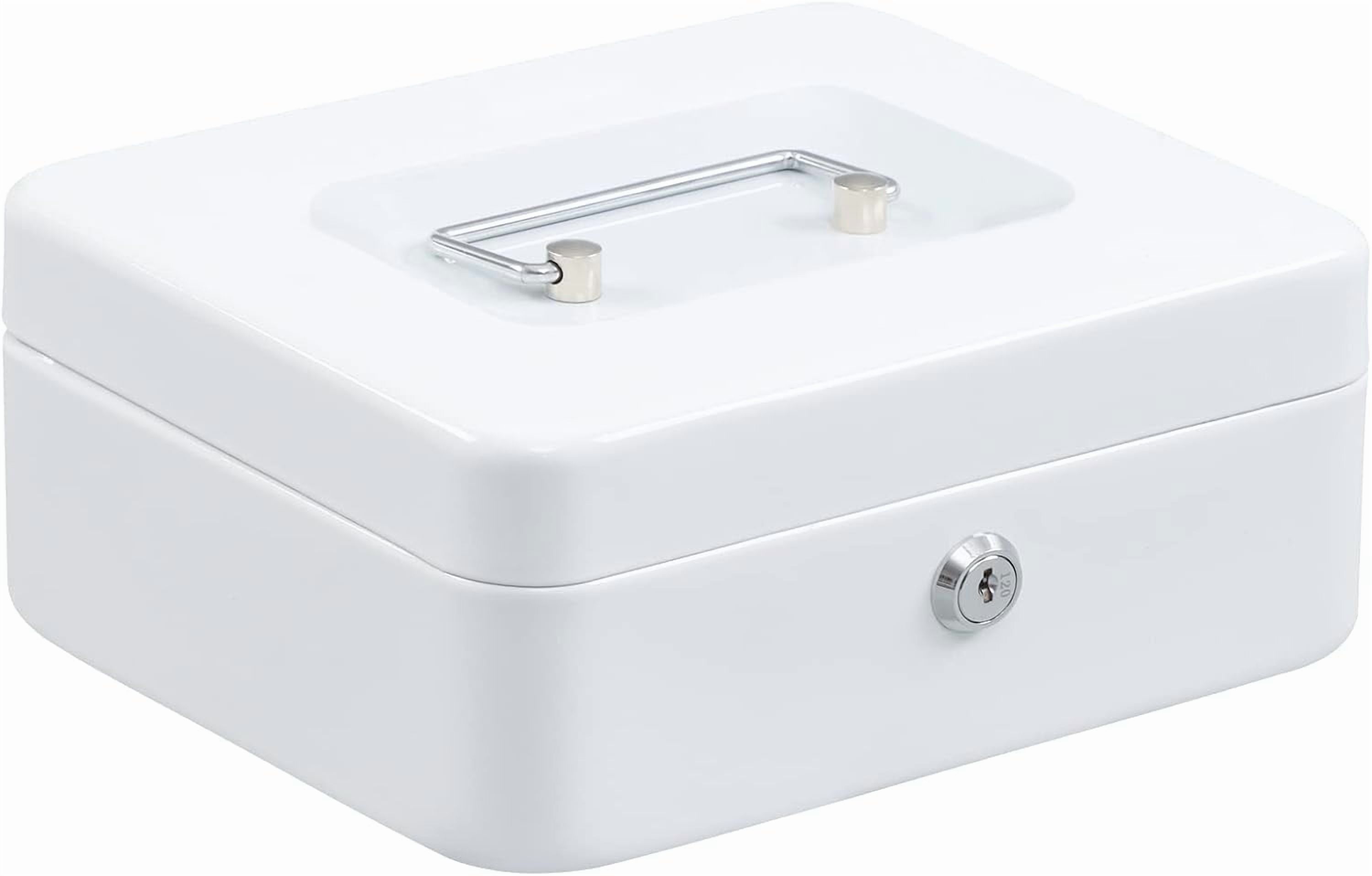 White Key Lock Box Locking Medium Box with Removable Tray and Key Lock,7.87