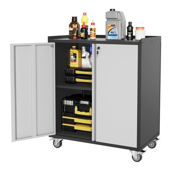 Locking Metal Cabinet with Door - 35.43" High Rolling Garage Storage Cabinet with Shelves, Tool Cabinets for Garage, Home, Office