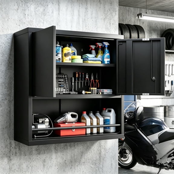 Locking Metal Wall Cabinets for Garage, Garage Cabinets Wall Mount, Steel Floating Hanging Storage Cabinet with Doors and Adjustable Shelf for Utility Room,Wall Mount Storage Cabinet, Steel