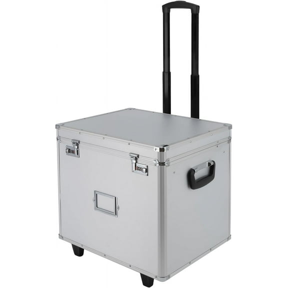 Locking Mobile Business Case, Aluminum Alloy File Lock Box with Wheels Hand pull File Case Portable File Box for Hanging Letter/Legal Folder, Safe Box for Office Home (Silver)