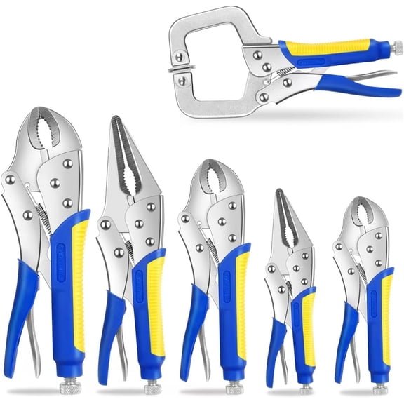 Locking Pliers Set,5"/7"/10" Curved Jaw Vise Grip,6-1/2"and 9-1/2" Needle Nose Vice Grips, 6" C-Clamp for Woodworking, Metal Working and Welding