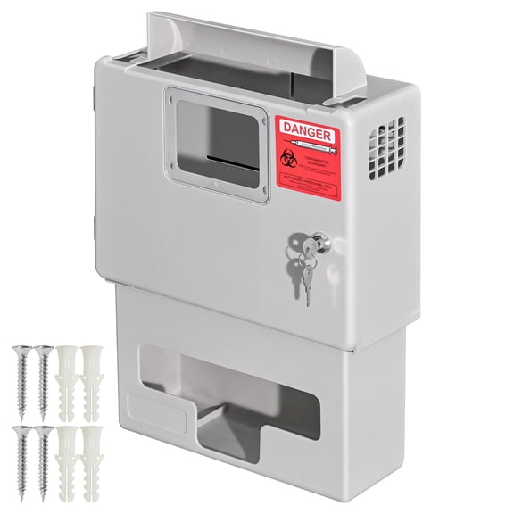 Locking Sharps Container Cabinet, Wall Mount with Glove Box for 5 Qt Sharps Container, Needle Disposal Enclosure with Hardware for Home and Professional Use, Sharps Box Not Included